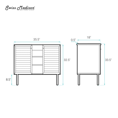 Swiss Madison, Bron 36" Freestanding Bathroom Vanity Cabinet without Top in White Oak