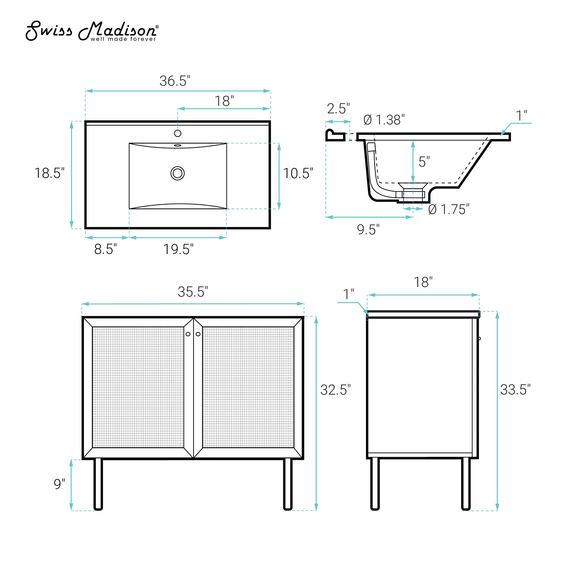 Swiss Madison Classe 36-inch freestanding bathroom vanity in Natural Oak — view 10