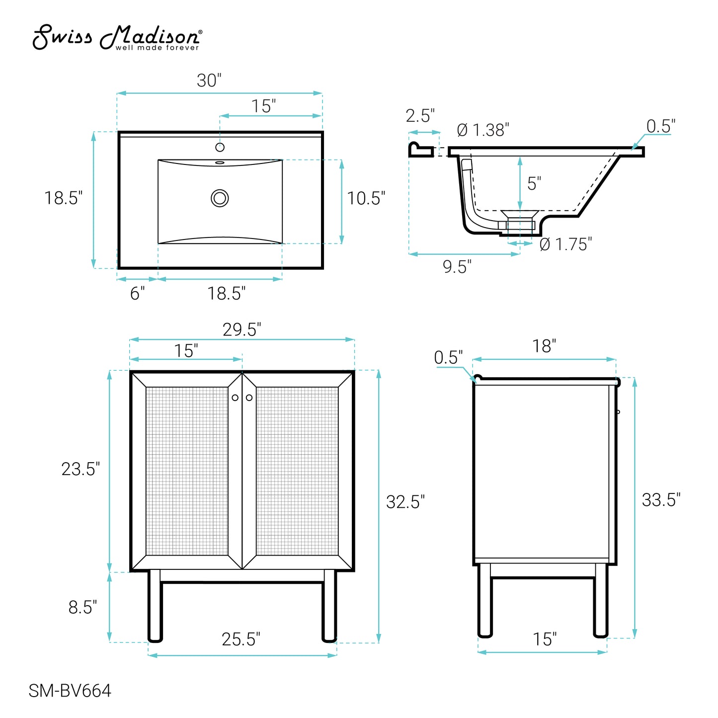 Swiss Madison, Classe 30" Freestanding Bathroom Vanity in Golden Oak with Sink Top