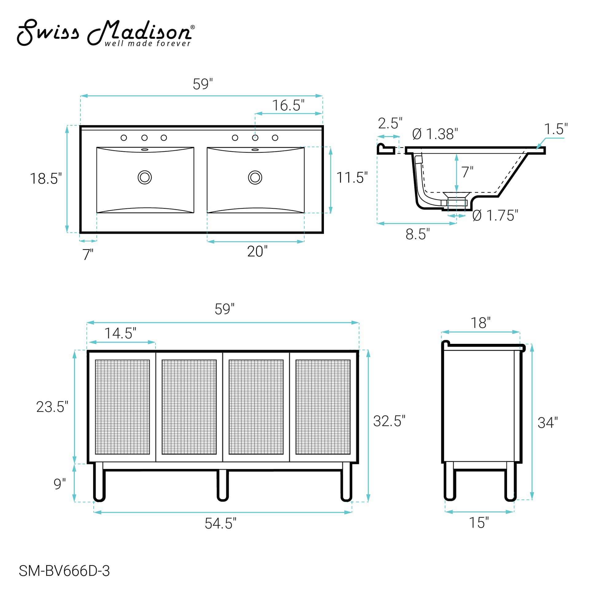 Swiss Madison Classe 60-inch freestanding bathroom vanity in Golden Oak — view 10