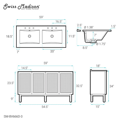 Swiss Madison Classe 60-inch freestanding bathroom vanity in Golden Oak — view 10