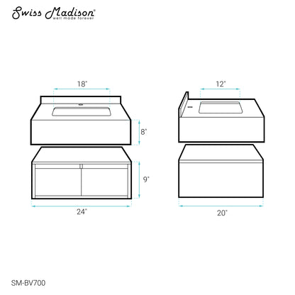 Swiss Madison, Avancer 24" Wall-Mounted Bathroom Vanity in Weathered Oak with Sink Top
