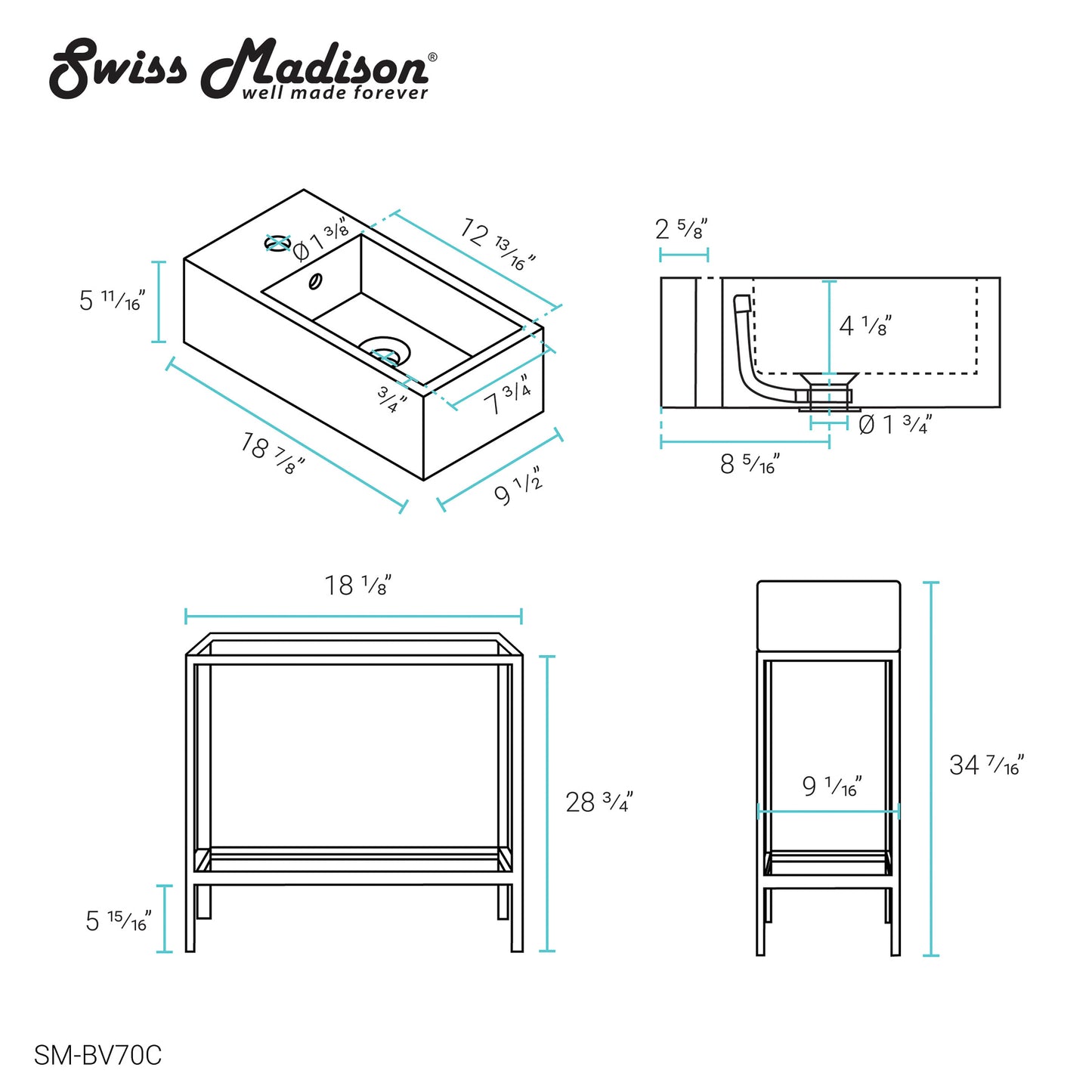 Swiss Madison, Pierre 19.5 Single, Freestanding, Open Shelf, Chrome Metal Frame Bathroom Vanity