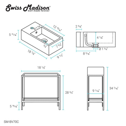 Swiss Madison, Pierre 19.5 Single, Freestanding, Open Shelf, Chrome Metal Frame Bathroom Vanity
