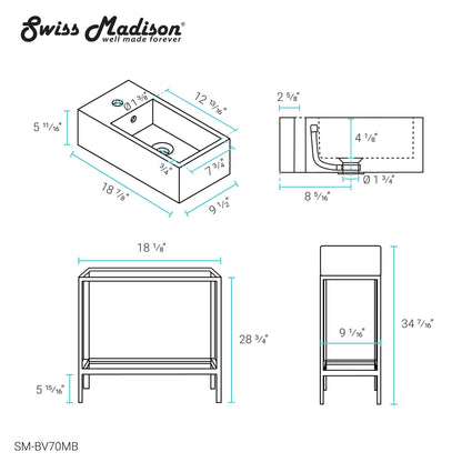 Swiss Madison, Pierre 19.5 Single, Freestanding, Open Shelf, Matte Black Frame Bathroom Vanity