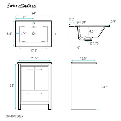 Swiss Madison, Virage 24 Freestanding, Bathroom Vanity in Natural Oak