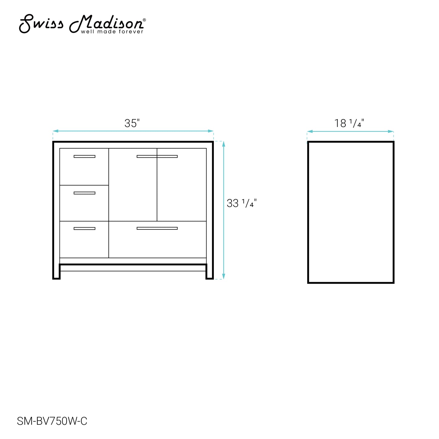 Swiss Madison, Virage 36 Freestanding, Bathroom Vanity in Glossy White - Cabinet