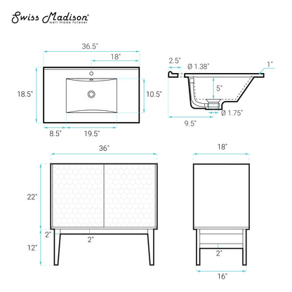 Swiss Madison, Bosse 36" Freestanding Bathroom Vanity in Brown Oak with Sink Top