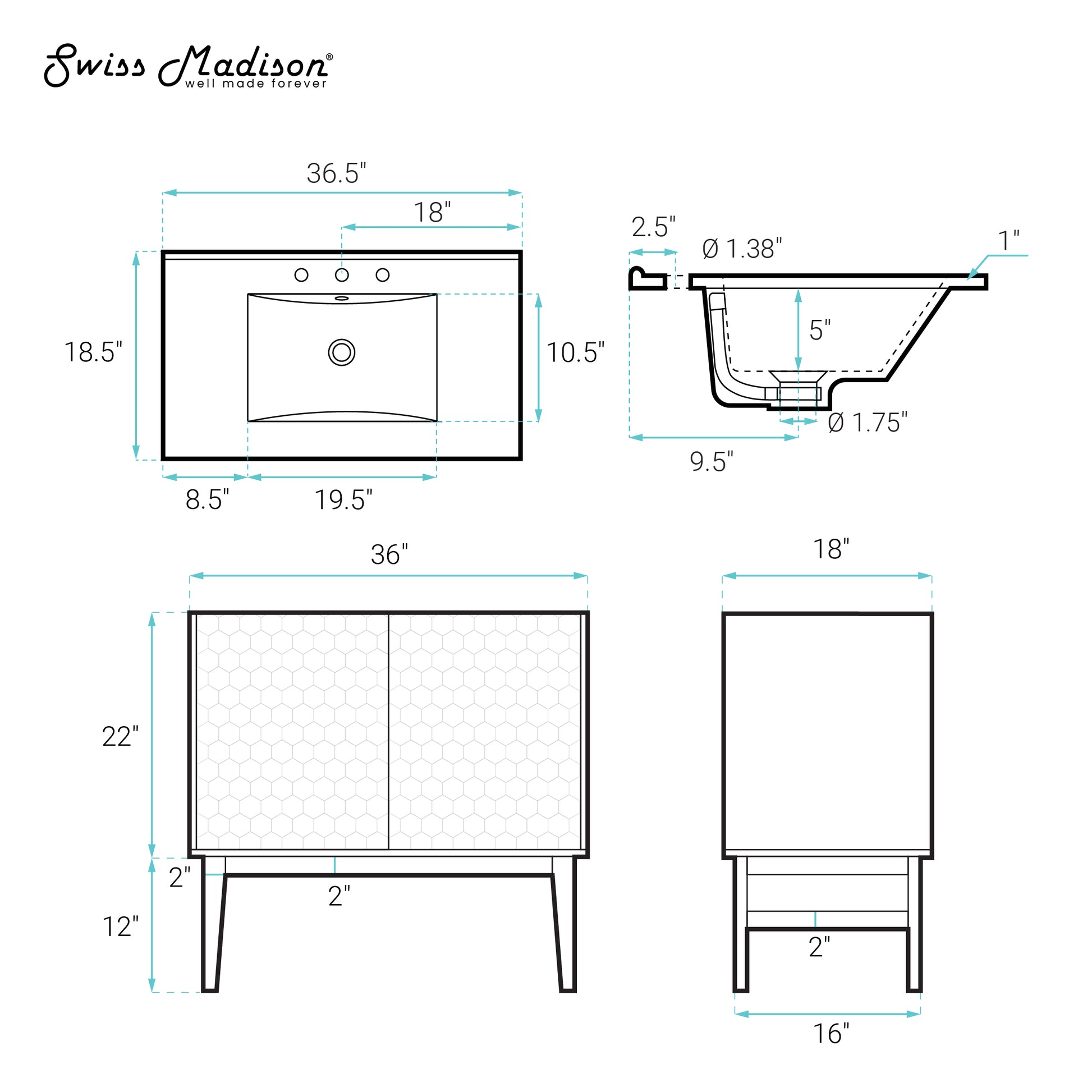 Swiss Madison Bosse 36-inch freestanding bathroom vanity in Natural Oak — view 10
