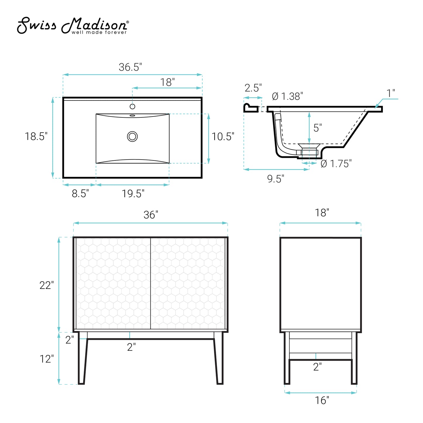 Swiss Madison Bosse 36-inch freestanding bathroom vanity in Natural Oak — view 10