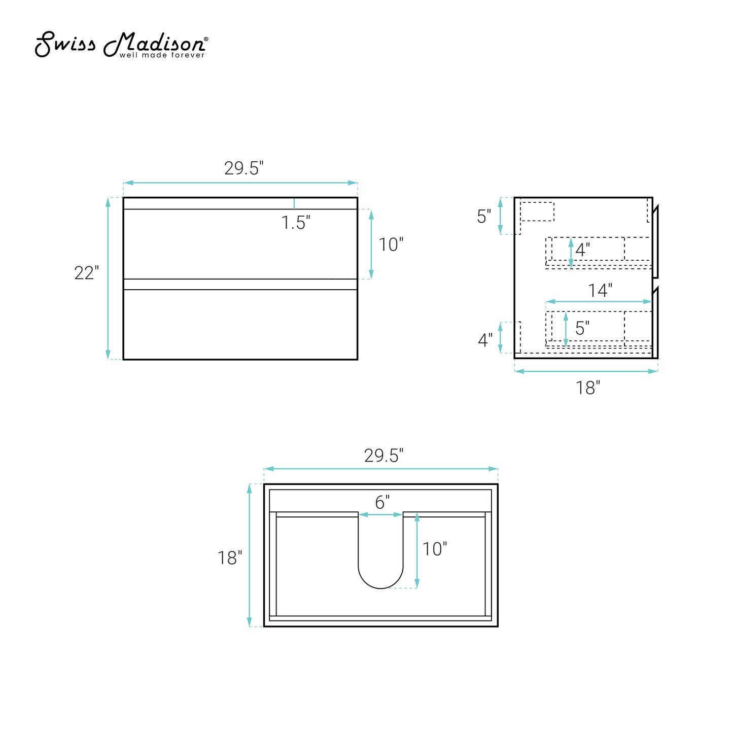 Swiss Madison, Liberte 30" Wall-Mounted Bathroom Vanity Cabinet without Top in Brown Oak