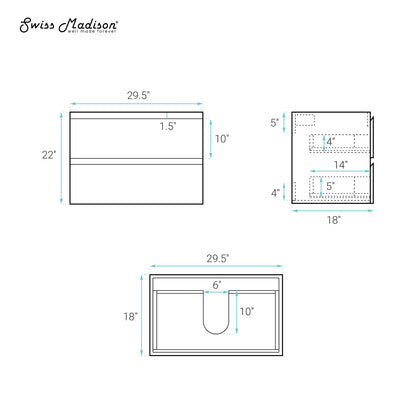 Swiss Madison, Liberte 30" Wall-Mounted Bathroom Vanity Cabinet without Top in Brown Oak