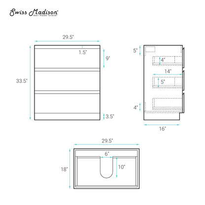 Swiss Madison, Liberte 30" Freestanding Bathroom Vanity Cabinet without Top in Black Oak