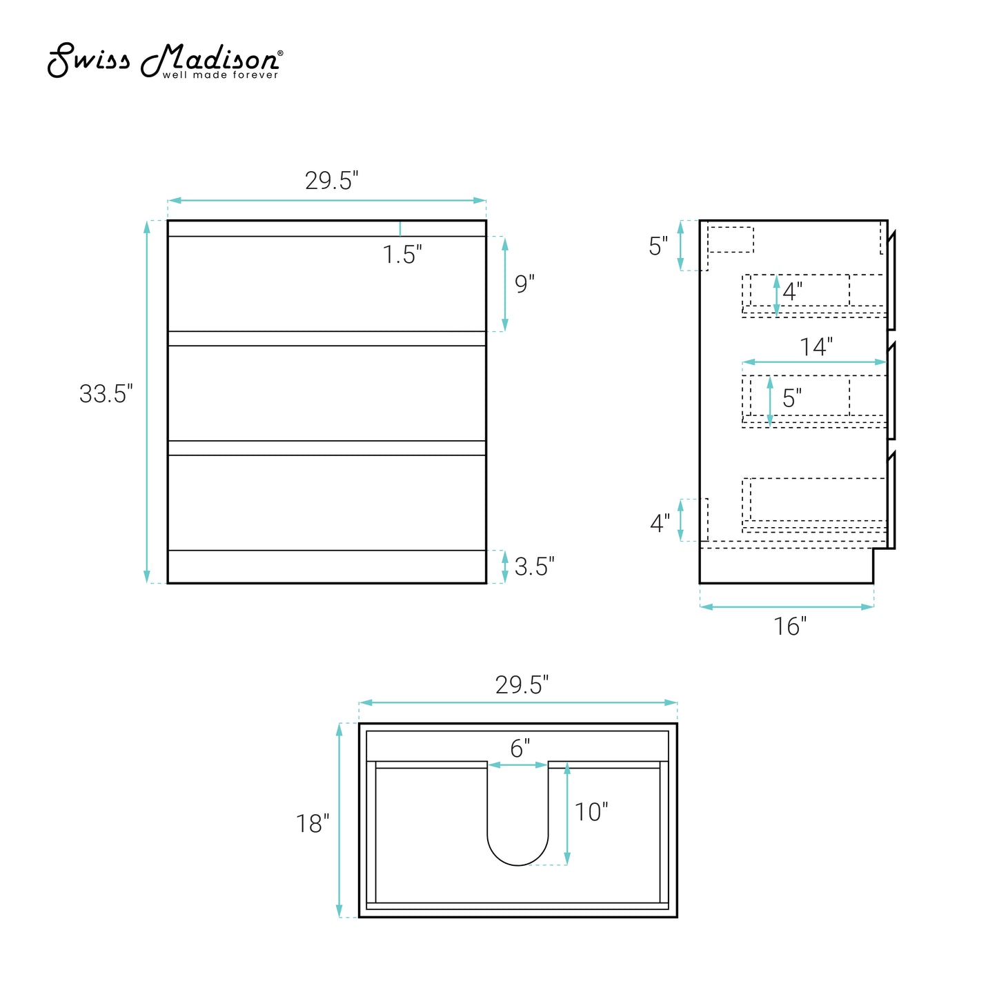Swiss Madison, Liberte 30" Freestanding Bathroom Vanity Cabinet without Top in Natural Oak