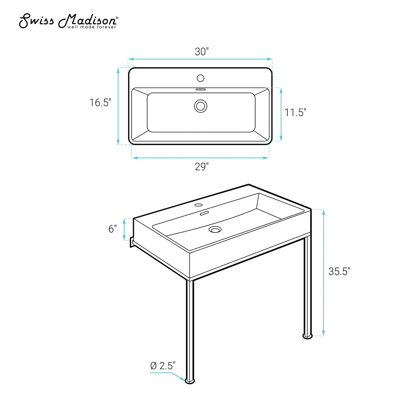 Swiss Madison, Concorde 30" Rectangle Console Sink with Matte Black Legs