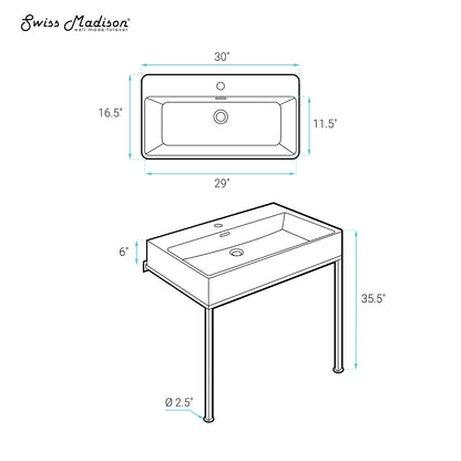 Swiss Madison, Concorde 30" Rectangle Console Sink with Matte Black Legs