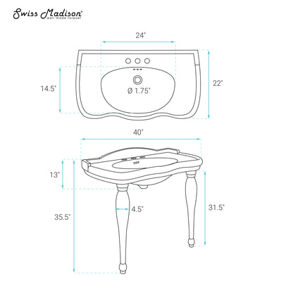 Swiss Madison, Santorini 40" Rectangle 3-Hole Widespread Console Sink