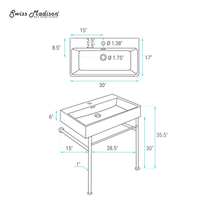 Swiss Madison, Claire 30" White Basin Matte White Legs