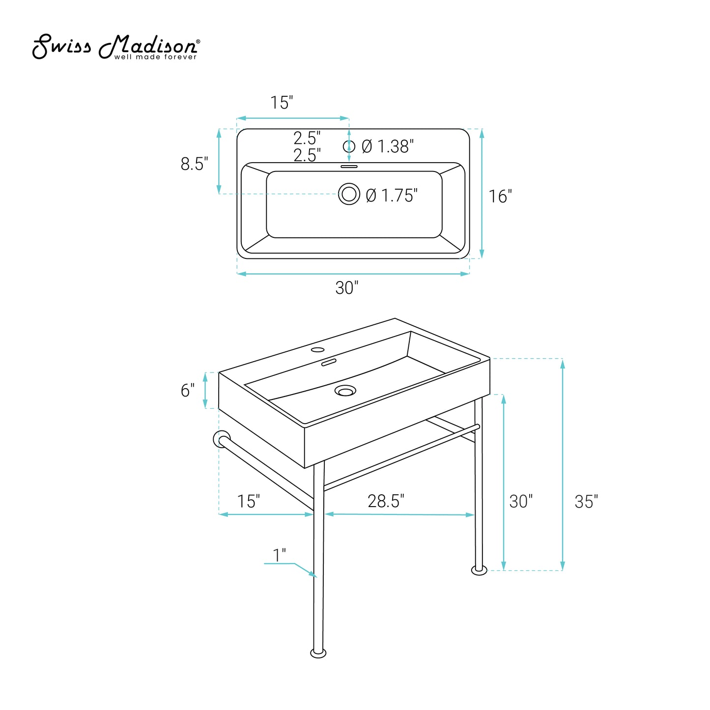 Swiss Madison, Claire 30 Console Sink