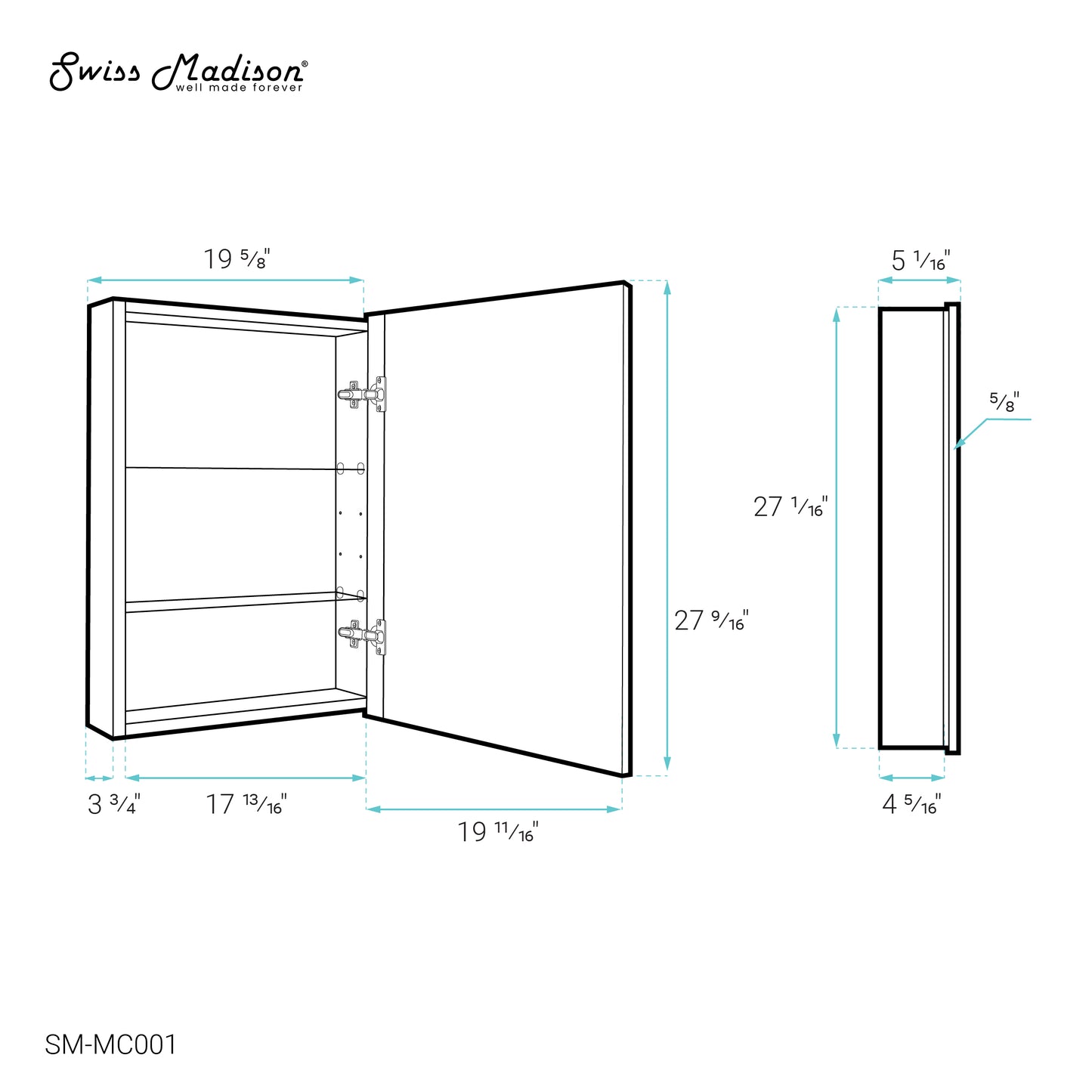Swiss Madison, Cache 20 in. x 30 in. Mirrored Aluminum Medicine Cabinet