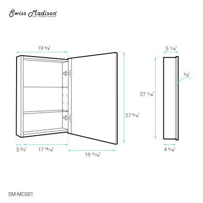 Swiss Madison, Cache 20 in. x 30 in. Mirrored Aluminum Medicine Cabinet