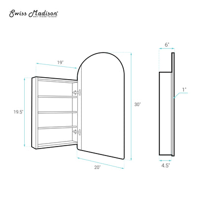 Swiss Madison, Porte 20 x 30 Arched Recessed/Wall Mount Medicine Cabinet with Mirror in Gold