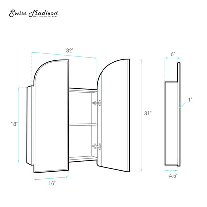 Swiss Madison, Porte 32 x 31 Arched Recessed/Wall Mount Medicine Cabinet with Mirror in Black
