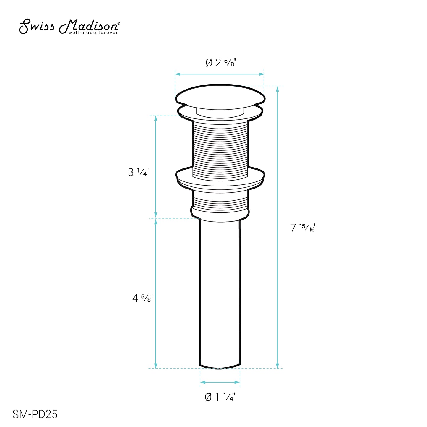 Swiss Madison, Residential Non-Overflow Pop Up Sink Drain 1.75 in Glossy White