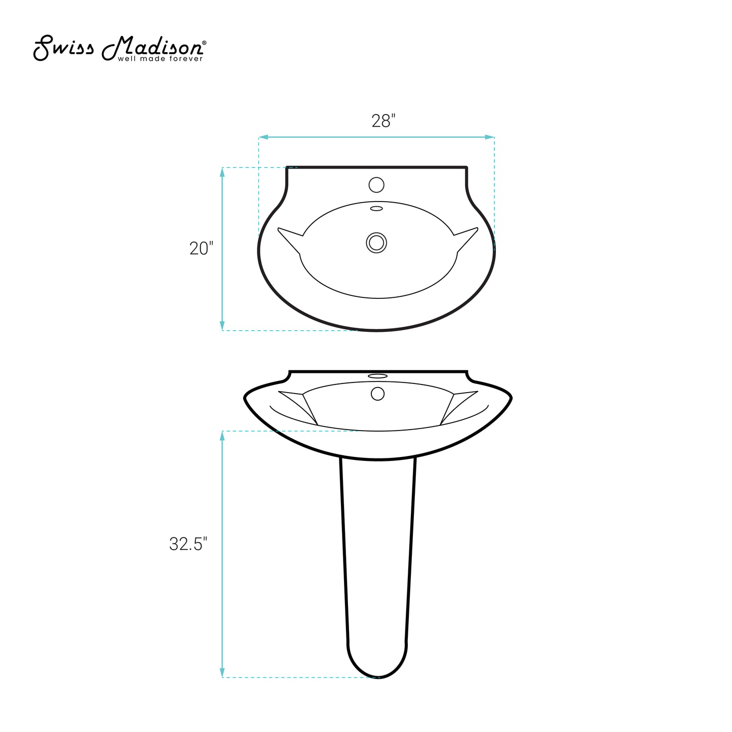 Swiss Madison, Plaisir Rounded Basin Pedestal Sink