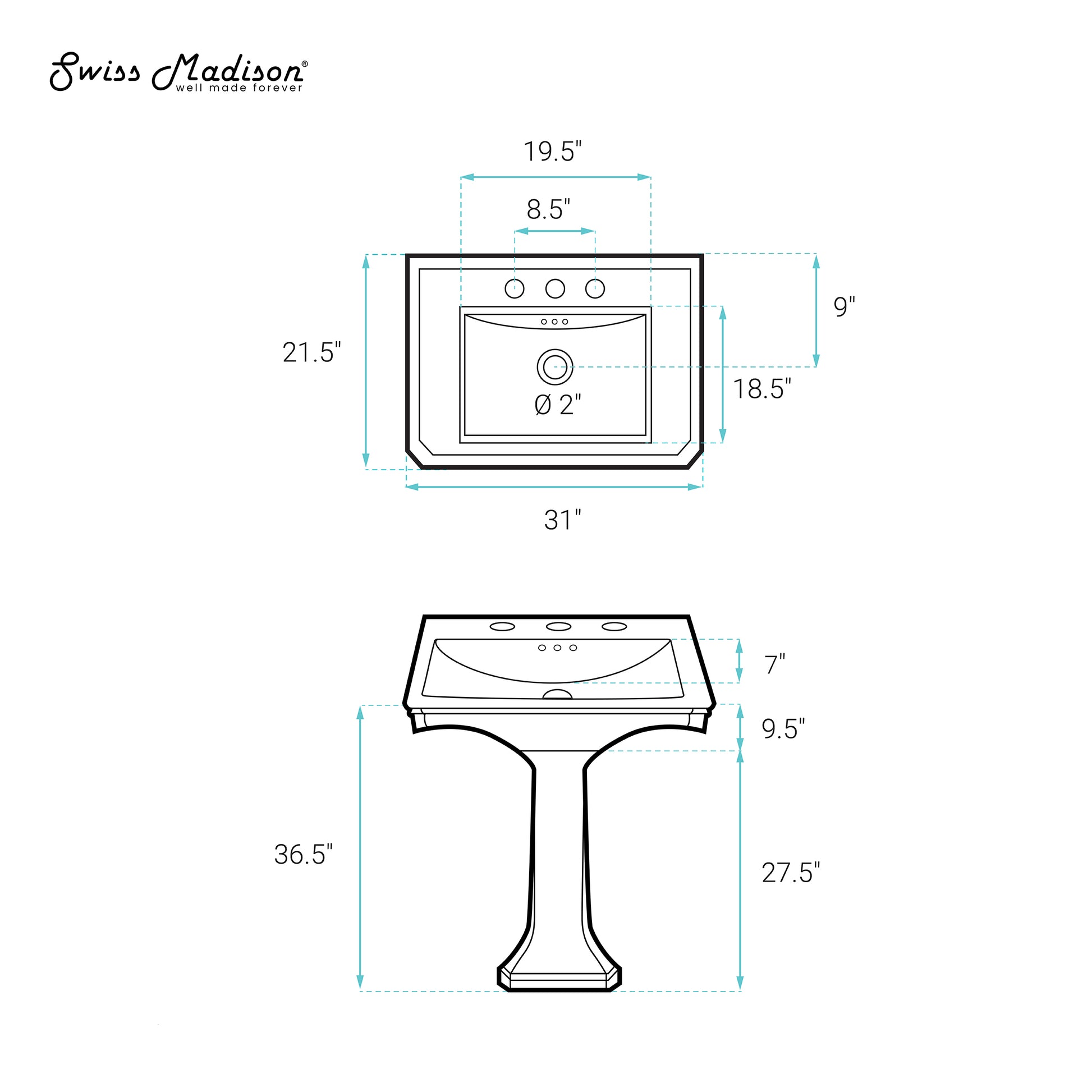Swiss Madison Voltaire Two-Piece Pedestal two-piece pedestal bathroom vanity — view 11