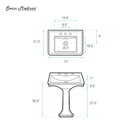 Swiss Madison Voltaire Two-Piece Pedestal two-piece pedestal bathroom vanity — view 11