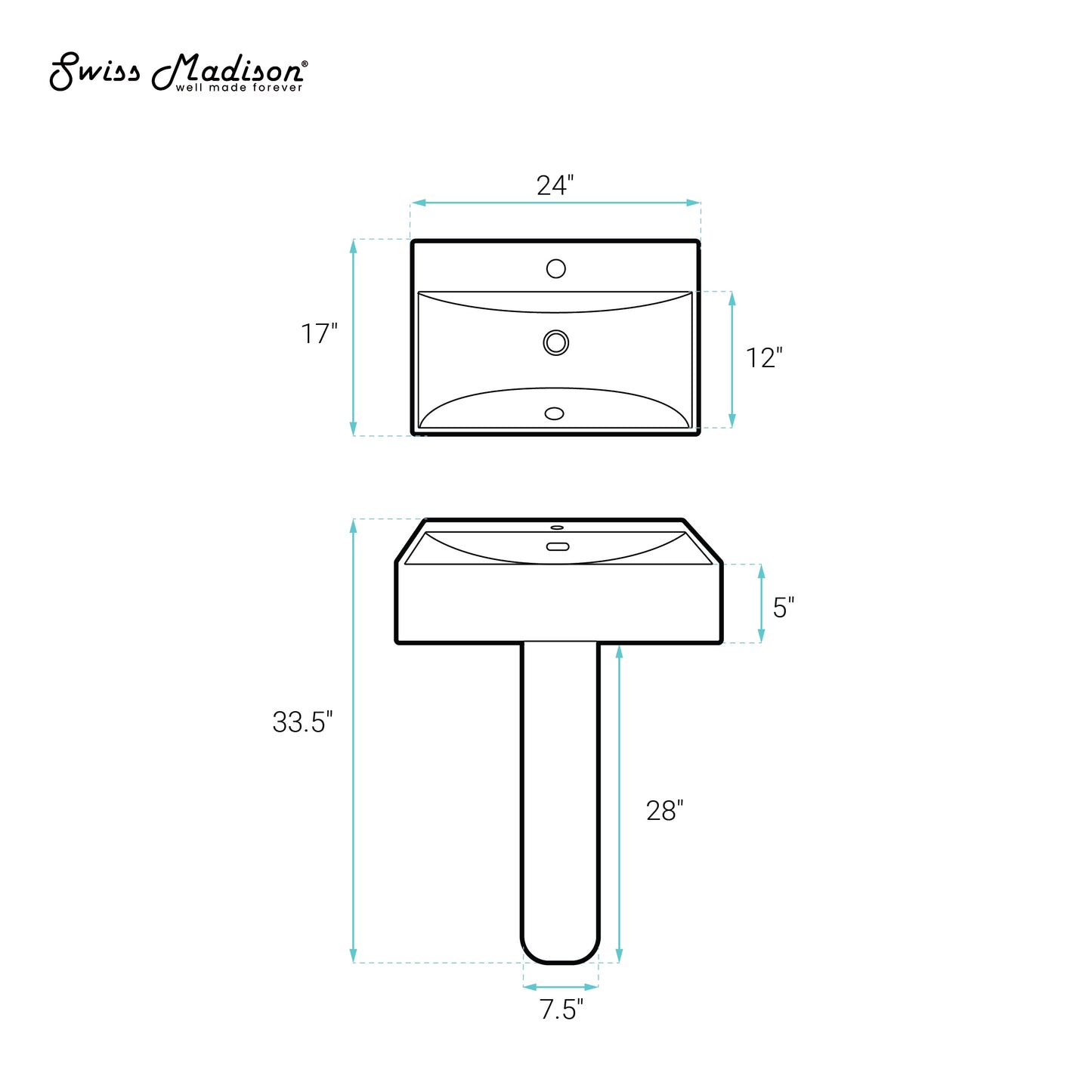 Swiss Madison, Concorde Square Two-Piece Pedestal Sink