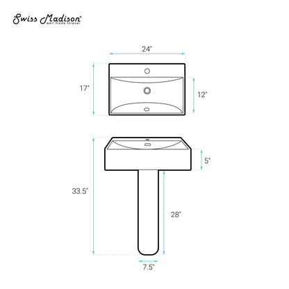 Swiss Madison, Concorde Square Two-Piece Pedestal Sink