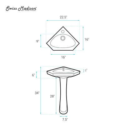 Swiss Madison, St.Tropez Corner Two-Piece Pedestal Sink