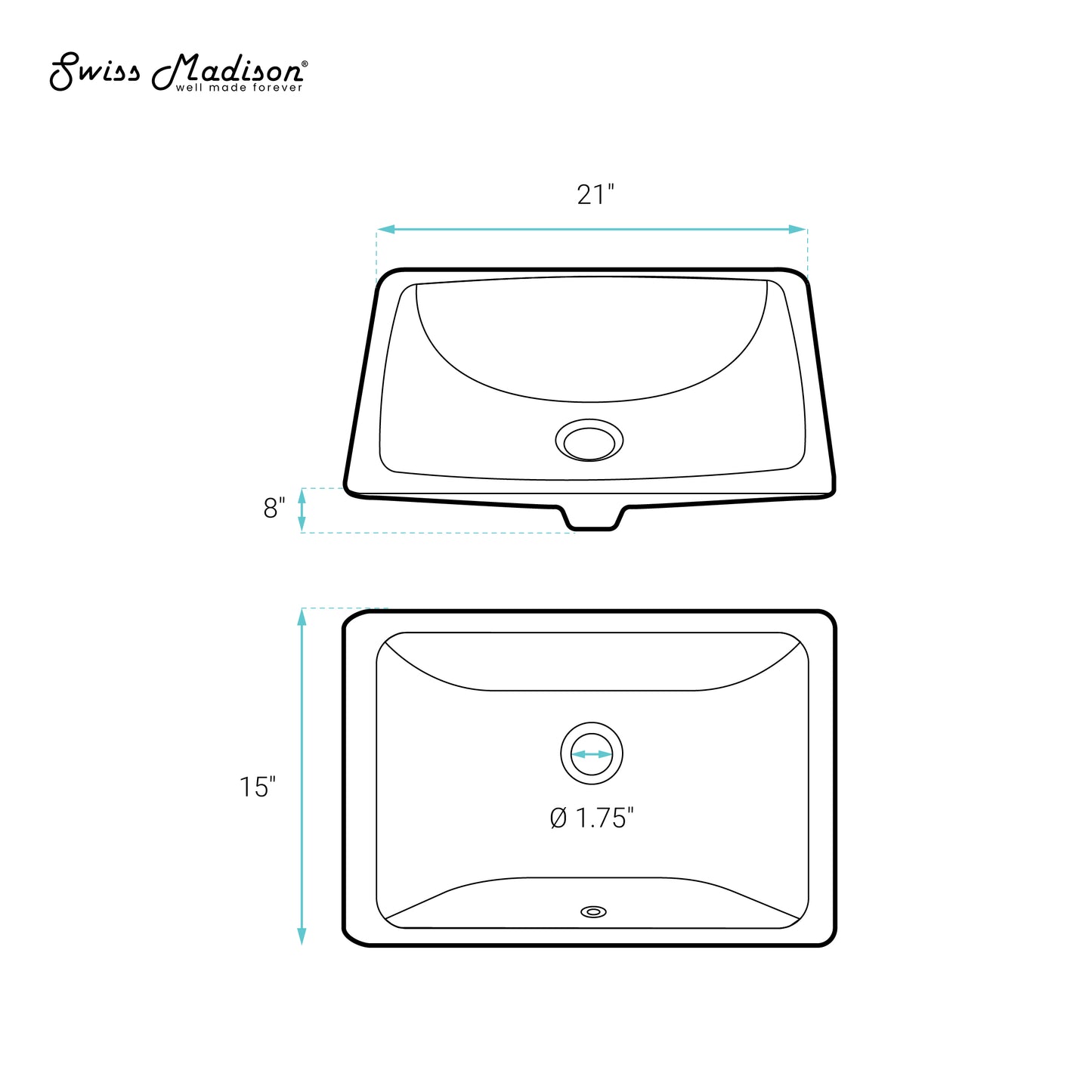 Swiss Madison, Plaisir 21 Rectangular Under-Mount Bathroom Sink