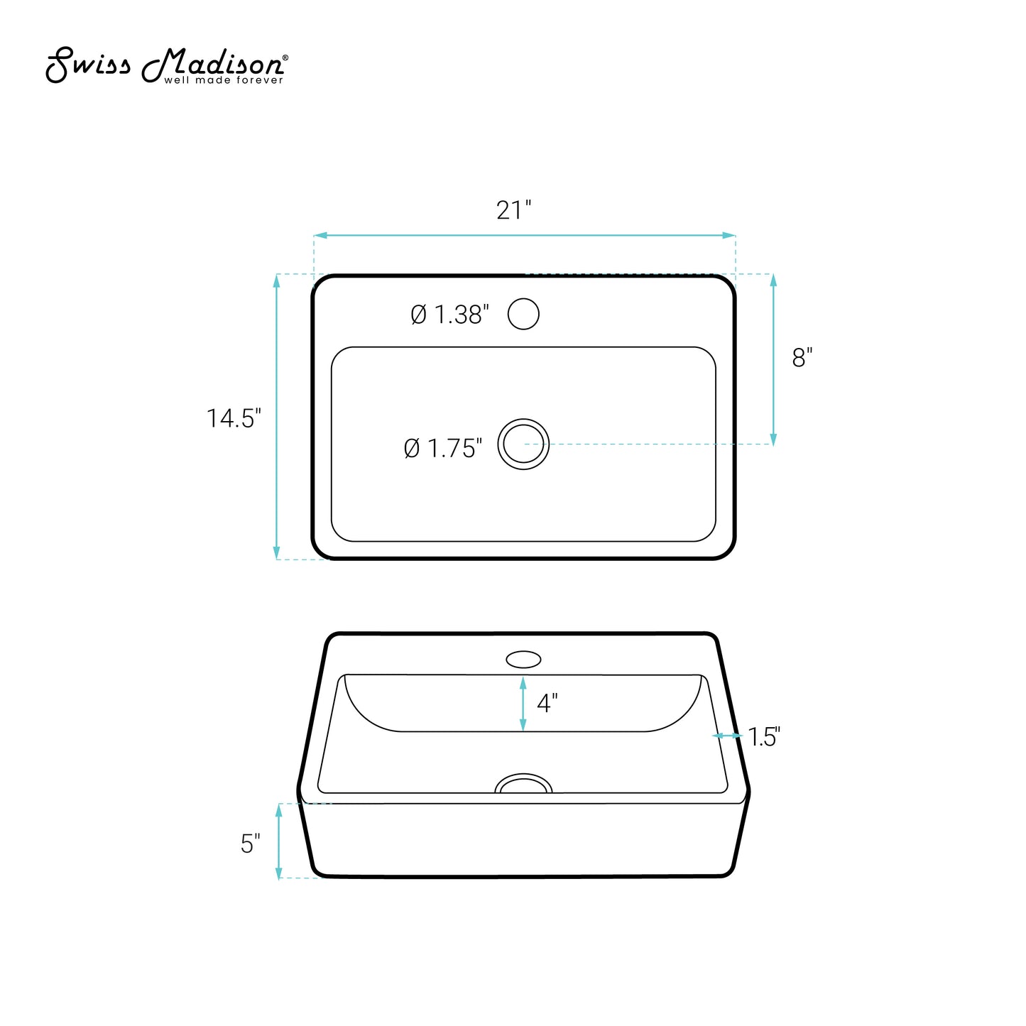 Swiss Madison, Claire 20 Rectangle Ceramic Vessel Sink