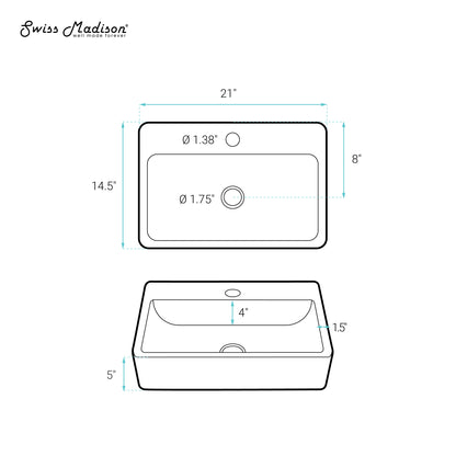 Swiss Madison, Claire 20 Rectangle Ceramic Vessel Sink