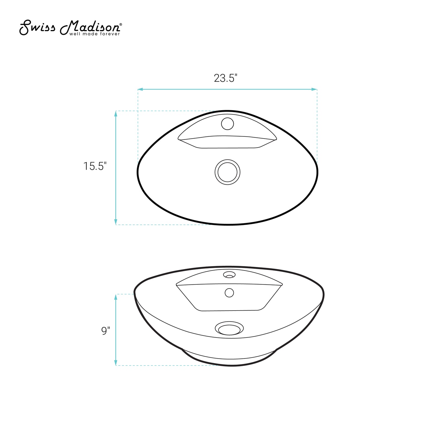 Swiss Madison, Ivy 23 Oval Ceramic Vessel Sink