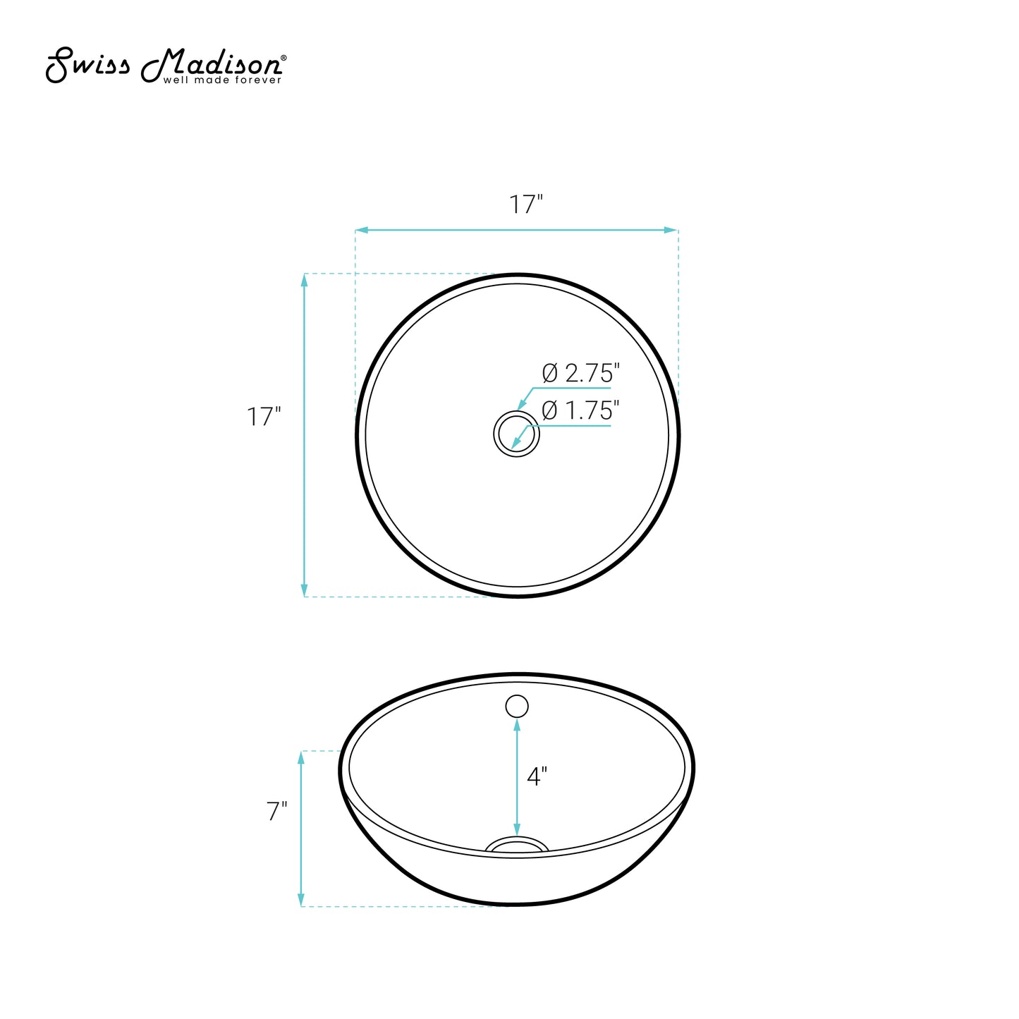 Swiss Madison, Sublime  Round Vessel Sink in Matte Black