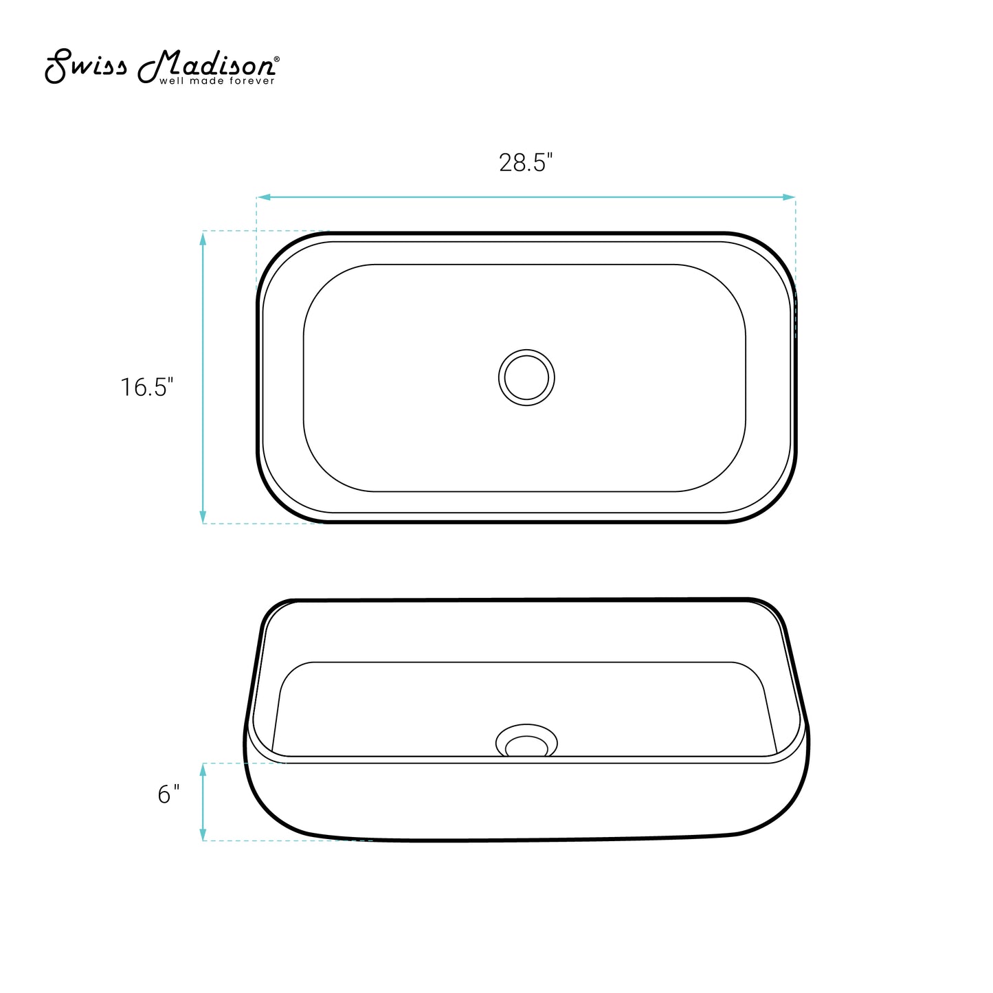 Swiss Madison, Chateau 28 Rectangle Ceramic Vessel Sink