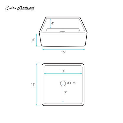 Swiss Madison, Lisse 15.5" Square Concrete Vessel Bathroom Sink in Dark Grey