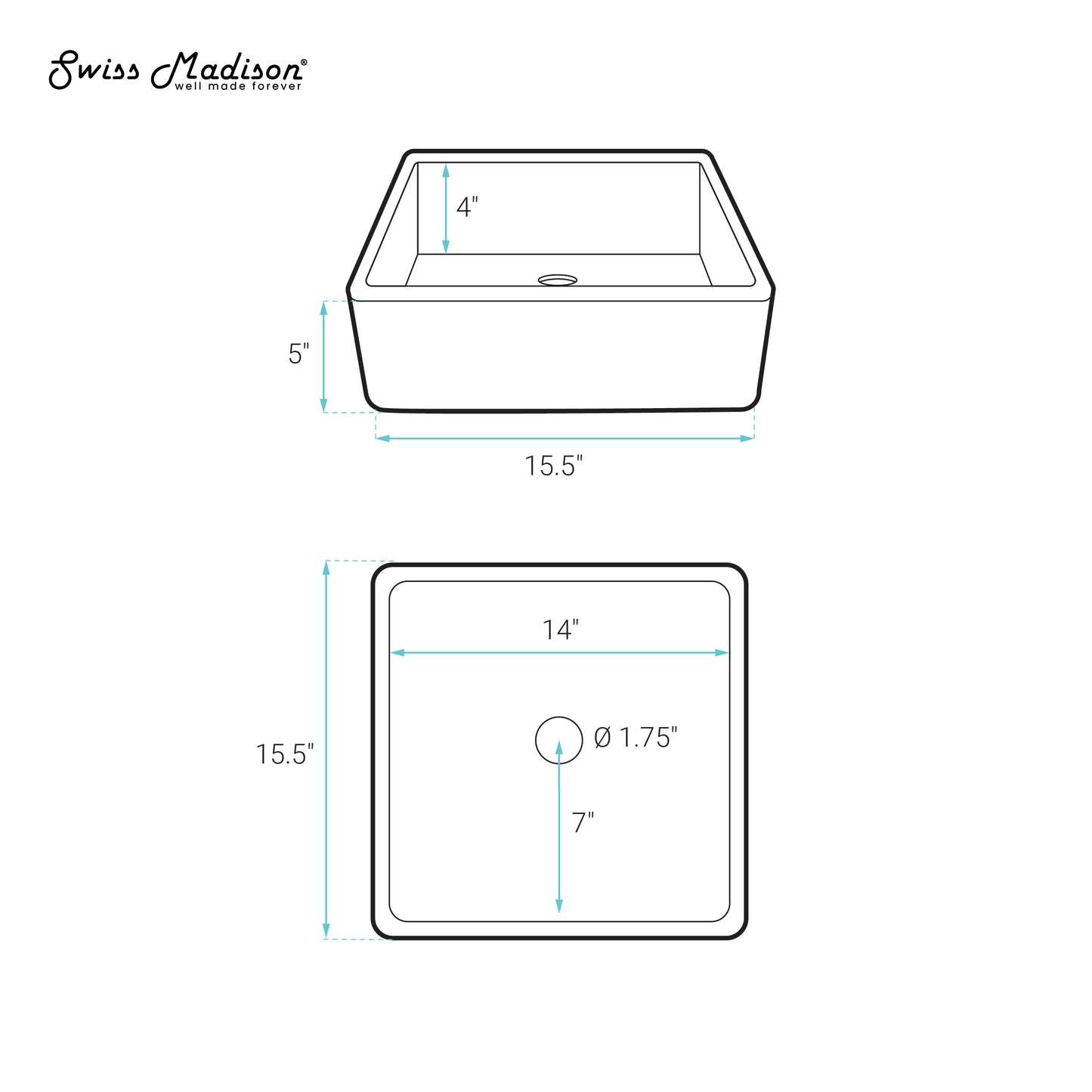 Swiss Madison, Lisse 15.5" Concrete Square Vessel Sink in Matte Powder Blue