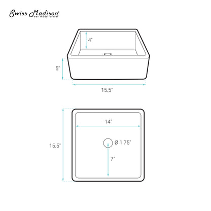Swiss Madison, Lisse 15.5" Concrete Square Vessel Sink in Matte Taupe