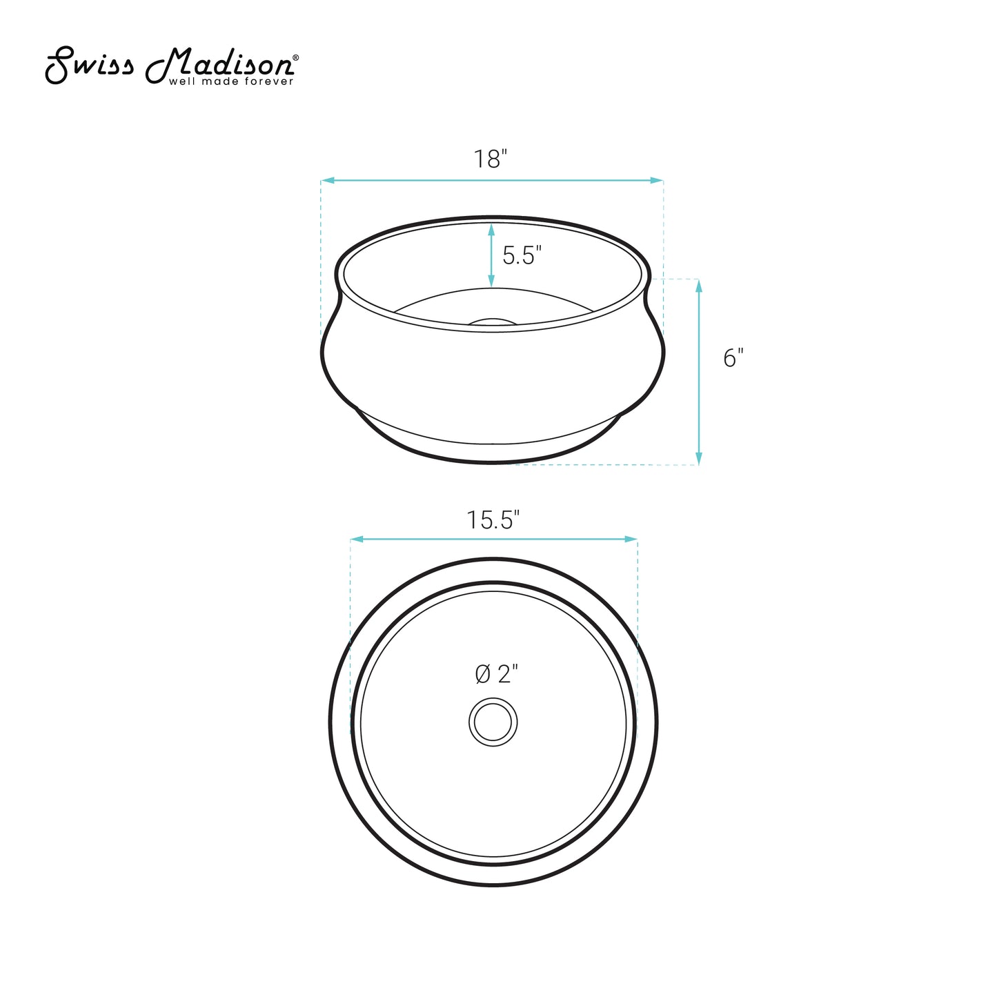 Swiss Madison, Lisse 17.5" Round Concrete Vessel Bathroom Sink in Dark Grey