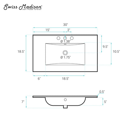 Swiss Madison, 30" 3-Hole Widespread Vanity Sink Top in Matte Black