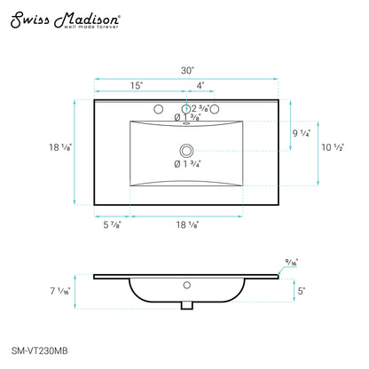 Swiss Madison, 30" Vanity Top Bathroom Sink in Matte Black