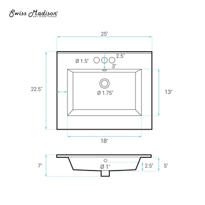 Swiss Madison, Voltaire 25 Vanity Top Sink with 3 Centerset Faucet Holes