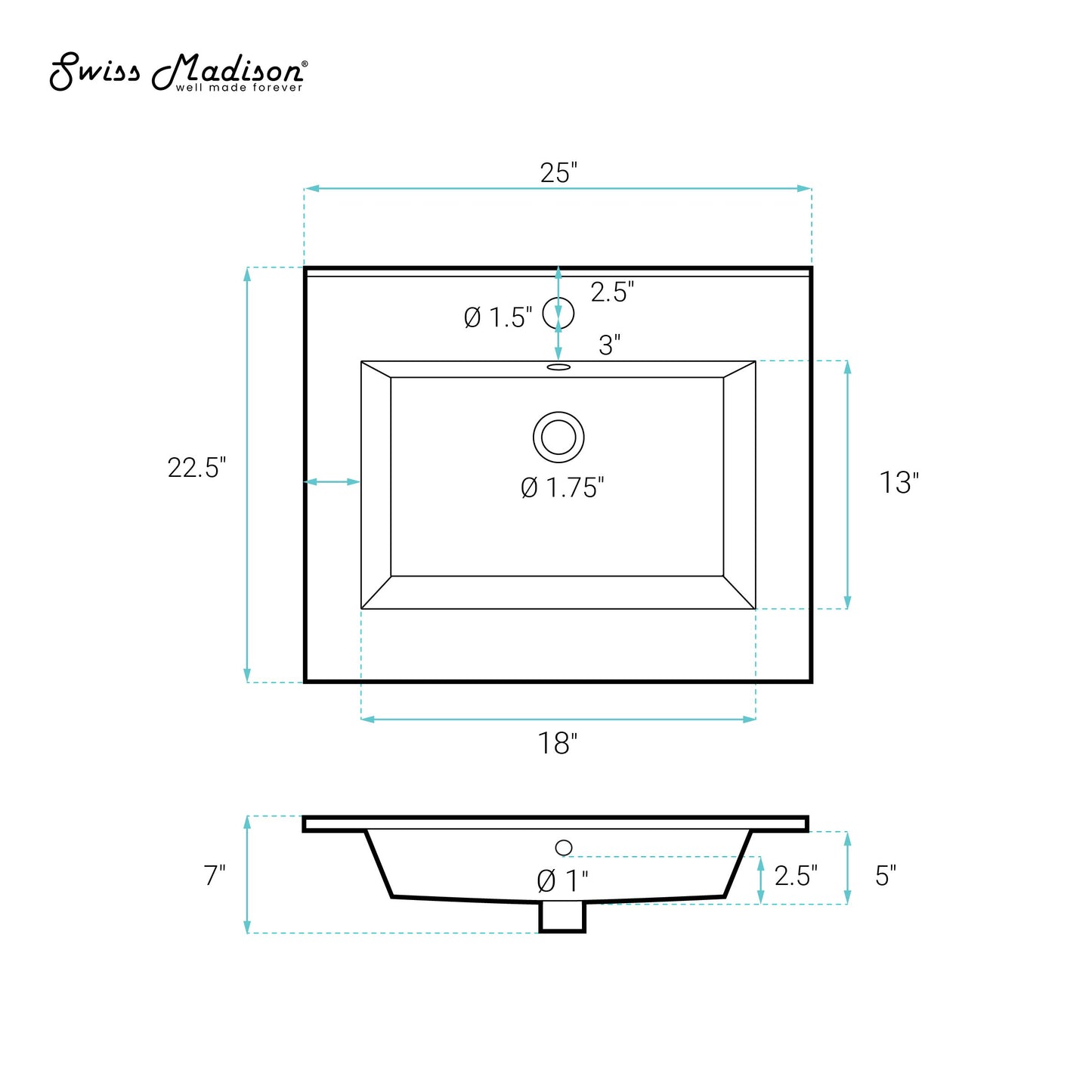 Swiss Madison, Voltaire 25 Vanity Top Sink with Single Faucet Hole