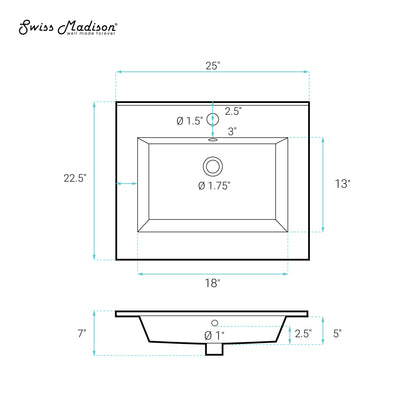 Swiss Madison, Voltaire 25 Vanity Top Sink with Single Faucet Hole