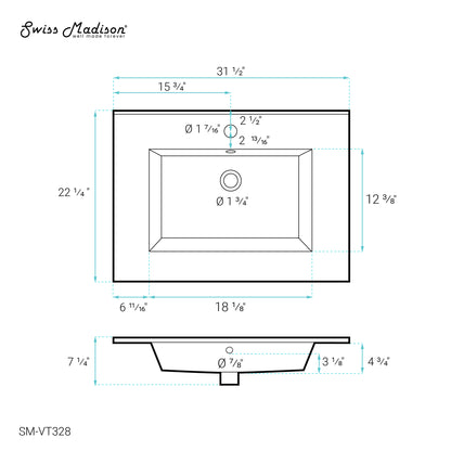 Swiss Madison, Voltaire 31 Vanity Top Sink with Single Faucet Hole